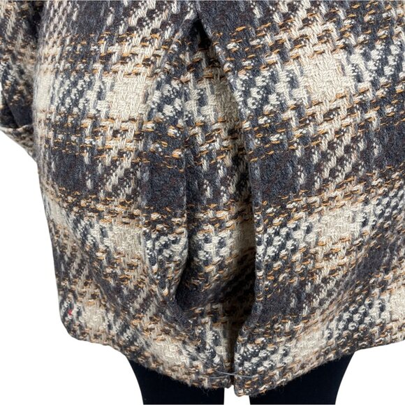 Dkny Women's Gray and Beige Plaid Double Breasted Peacoat Jacket Size 8 - Picture 11 of 14